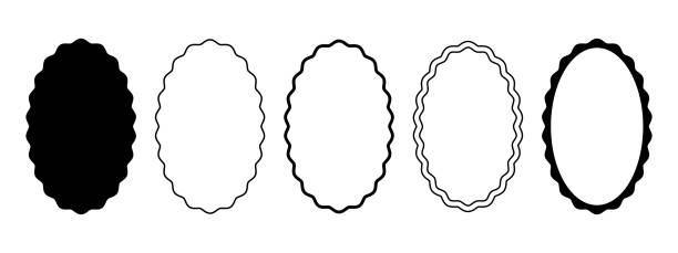 Set of oval frames with wavy borders. Elliptical shapes with curved efges. Mirror, picture or photo frames, empty text boxes, tags or labels isolated on white background. Vector graphic illustration Set of oval frames with wavy borders. Elliptical shapes with curved efges. Mirror, picture or photo frames, empty text boxes, tags or labels isolated on white background. Vector graphic illustration. ellipse stock illustrations