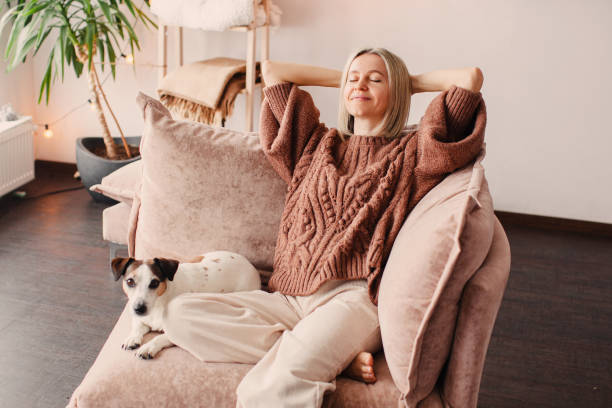 istock Happy middle aged Woman relaxing at home 2156119499