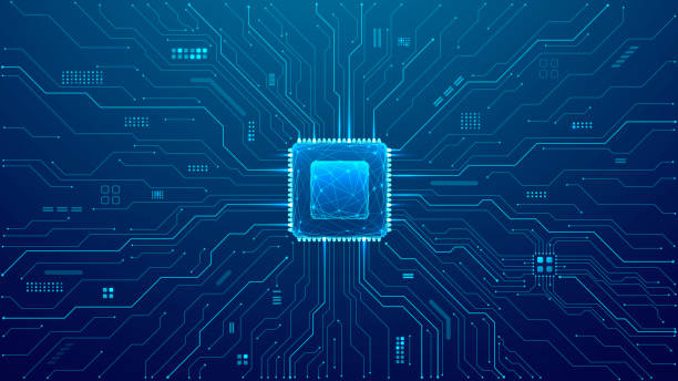 illustrations, cliparts, dessins animés et icônes de crct bg comp puce et circuit cntr lp bl - carte mère