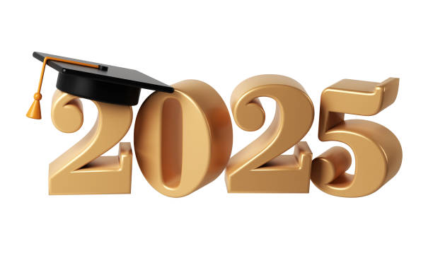 istock Class of 2025 3d icon. Congratulation graduates design template with black cap and numbers. Gold graduation typography illustration for ceremony, party, greeting card, invitation 2156122271
