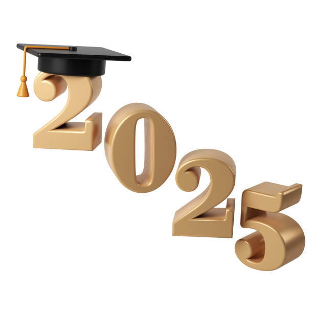istock Class of 2025 3d education icon. Congratulation graduates design template with black cap and numbers. Gold graduation typography illustration for ceremony, party, greeting card, invitation 2156122280
