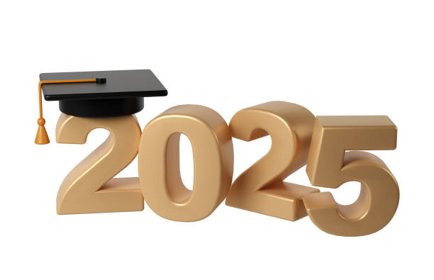 istock Class of 2025 3d education icon. Congratulation graduates design template with black cap and numbers. Gold graduation typography illustration for ceremony, party, greeting card, invitation 2156122288
