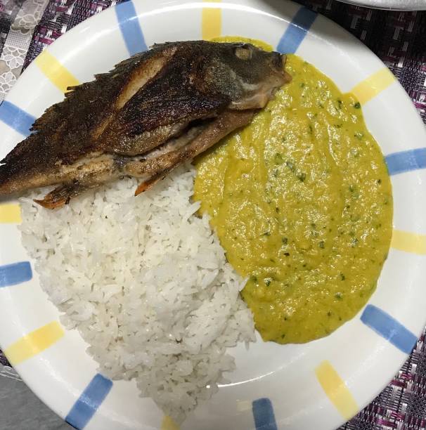 istock Traditional fried fish with rice and sauce 2156125563