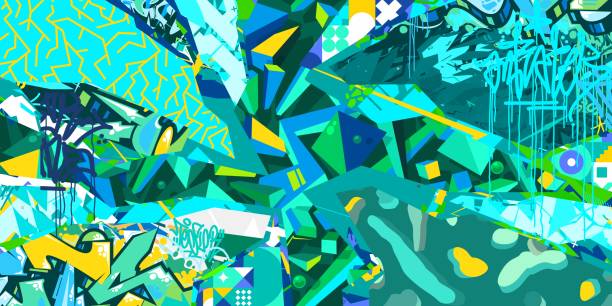 istock Cool Modern Abstract Urban Street Art Graffiti Style Vector Collage Illustration Background Template 2156131161