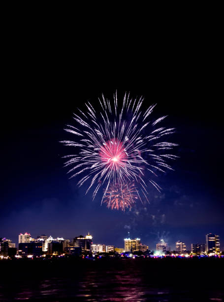 Fireworks celebration lights over night sky at Sarasota, Florida