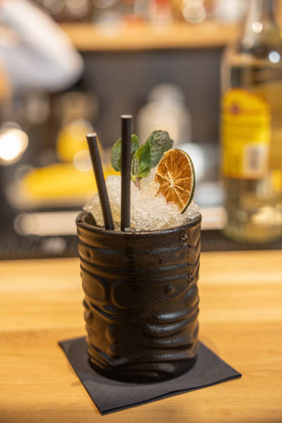 istock Cocktail on bar counter in luxury hotel without people 2156134747