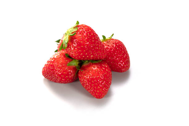 istock Fresh strawberry fruits slices isolated on white background. 2156138134