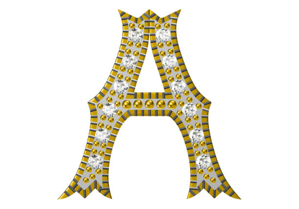 Luxury golden alphabet with diamonds isolated on white background. 3D illustration.