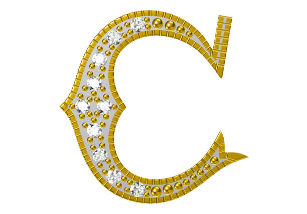 Luxury golden alphabet with diamonds isolated on white background. 3D illustration.