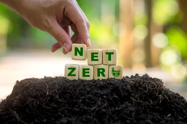 istock Net zero and carbon neutral concept Net-zero greenhouse gas emissions target by 2050. Long-term strategy for climate neutrality, reducing greenhouse gases, change word, Text stack of woodle cube. 2156147340