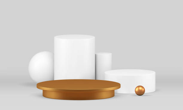istock Luxury 3d showcase podium with white cylinder wall background for show realistic vector illustration 2156150608