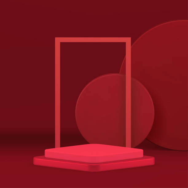 istock Red fashion 3d geometric podium pedestal mock up for product show realistic vector illustration 2156150667