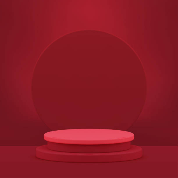 istock Red fashion 3d podium pedestal trendy display for presentation realistic vector illustration 2156150730