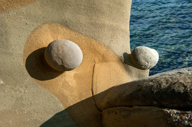 Texture of a round stone on sandstone on the seashore - 1st degree protected area - Big bony nose