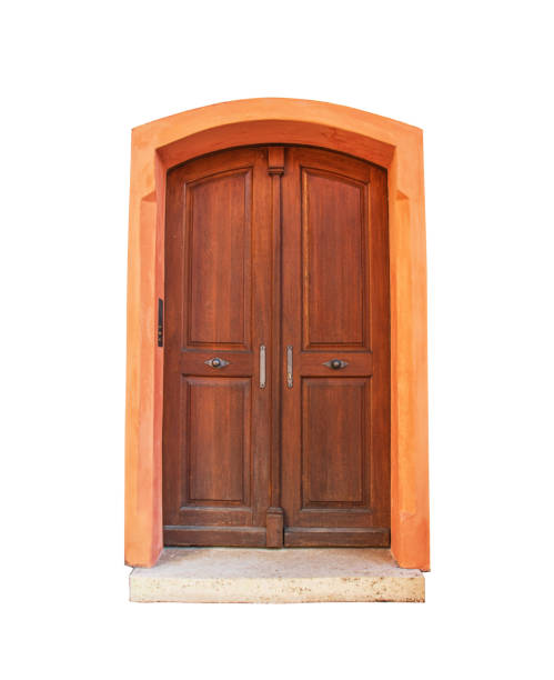 istock double-leaf wooden gate, arch, on a white background 2156155852