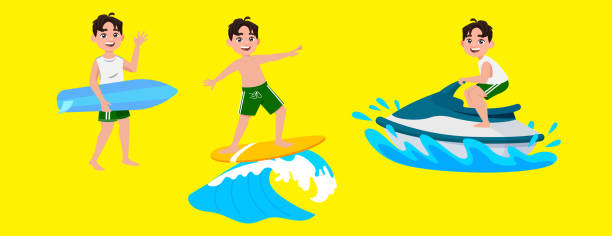 istock Human characters of surfers with their boards 2156155879
