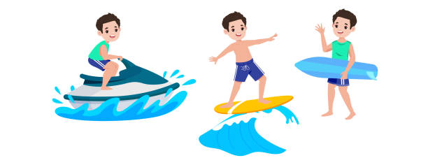 istock Human characters of surfers with their boards 2156155889