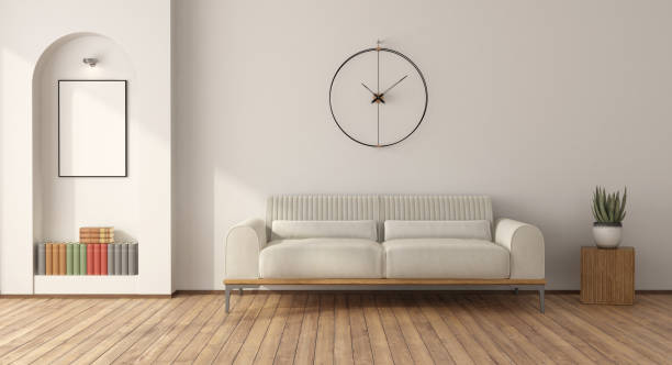 istock Modern living room interior with sofa and wall clock 2156159146
