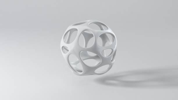 Abstract 3D background. Futuristic 3D sphere shape rotation against light grey background with shallow depth of field and copy space. Seamless loop video.