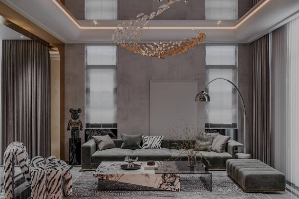 istock Transitional interior design living room with beautiful lightning and furniture 2156162477