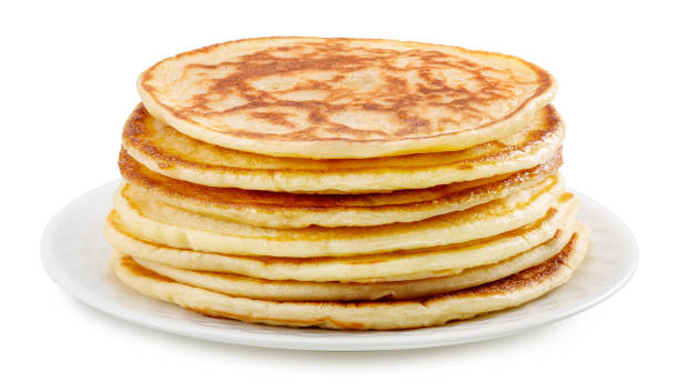 istock Stack of pancakes on white plate. File contains clipping path. 2156162703