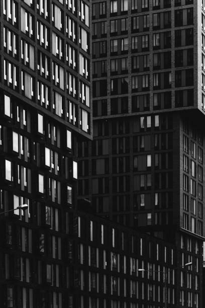 Building facades and windows patter. Artistic black and white photo