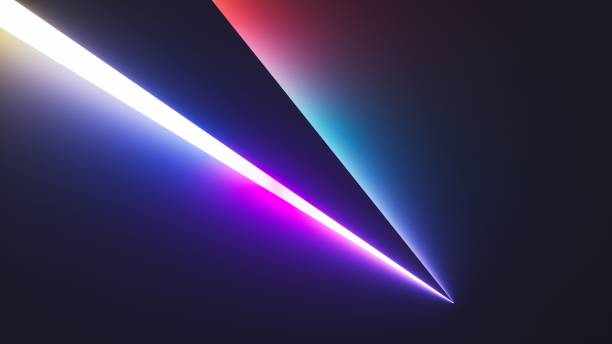 istock 3d render. Abstract geometric neon background. Trendy wallpaper of zigzag shape glowing with multicolored gradient light. Black wall illuminated with modern led lamp 2156166224