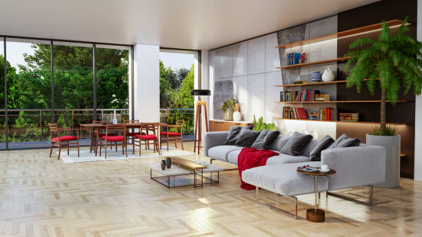 istock Large luxury modern bright interiors Living room mockup illustration 3D rendering image 2156166419