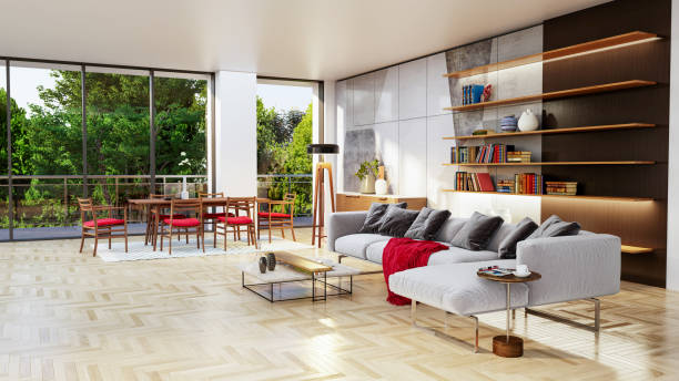 istock Large luxury modern bright interiors Living room mockup illustration 3D rendering image 2156166420