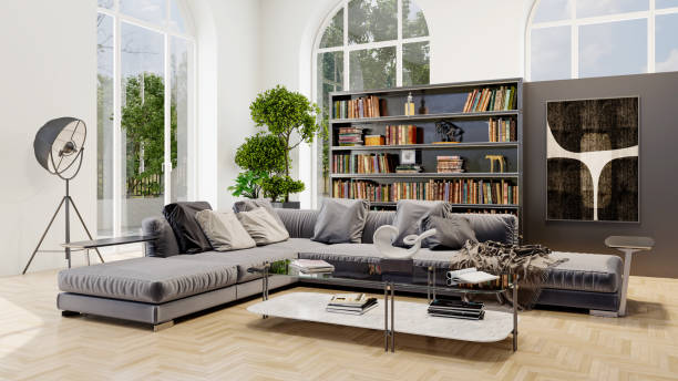 istock Large luxury modern bright interiors Living room mockup illustration 3D rendering image 2156166511