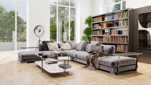 istock Large luxury modern bright interiors Living room mockup illustration 3D rendering image 2156166582