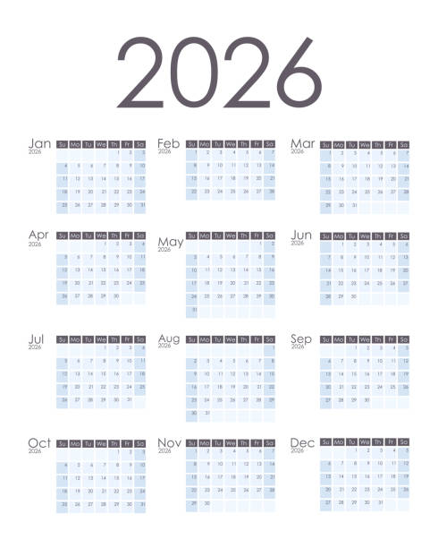 Calendar 2026 vertical Calendar 2026 vertical. Week starts on Sunday. Vector design. 2026 stock illustrations