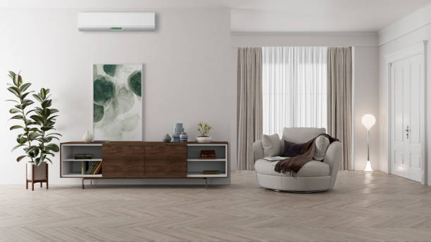 istock modern bright interiors room with air conditioning and remote control illustration 3D rendering 2156169021