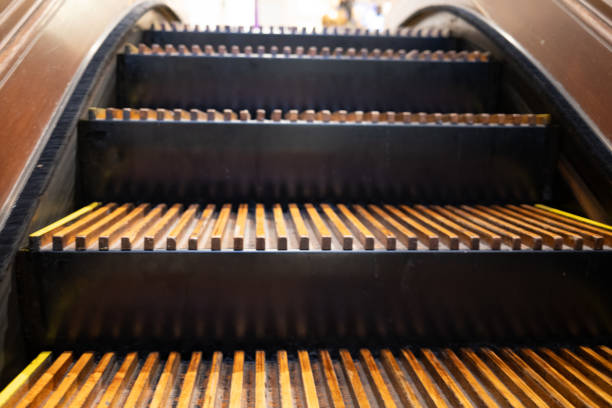 Steps of a vintage wooden escalator