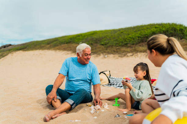 istock Family talking and playing with sand on the beach 2156169758