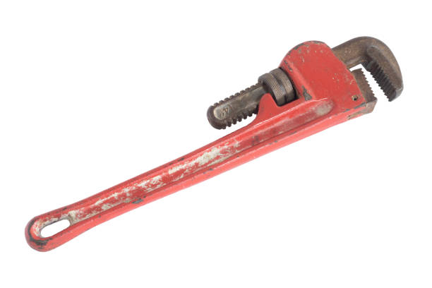 istock Worn pipe wrench isolated on a white background. Plumbing tool. Old tool. 2156172426