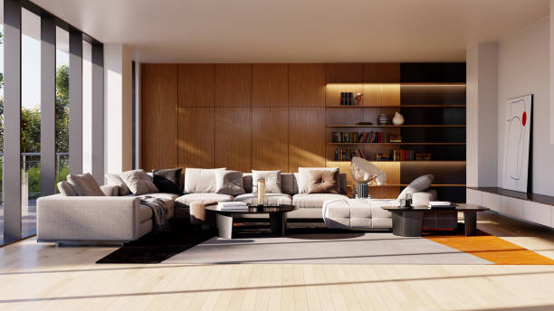 istock Large luxury modern bright interiors Living room mockup illustration 3D rendering image 2156174274