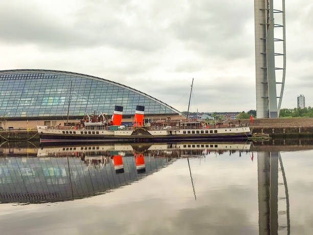 Steam paddle boat at river clyde at glasgow scotland england UK