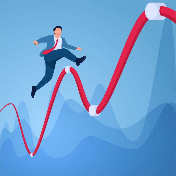 istock A man jumps over a graphic rope that goes up and down, an illustration of instability. 2156179904