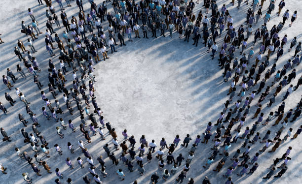 istock Group of people standing in circle, a meeting 2156179906