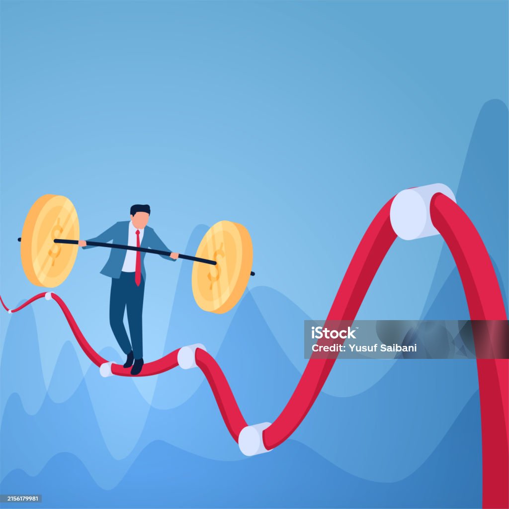 Carrying Balance A Man Carrying A Coin As A Balance Passes Over A Graph String That ...