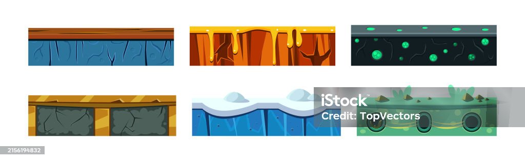 Seamless Ground Texture And Game Level Platform Vector Set Stock ...