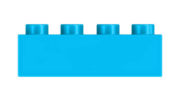 Cyan Toy Block Isolated on a White Background. Close Up View of a Plastic Children Game Brick for Constructors, Front View. High Quality 3D Rendering with a Work Path. 8K Ultra HD, 7680x4320, 300 dpi