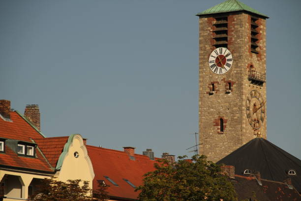 istock Clock tower surrounded by buildings in Bamberg, Germany 2156198070