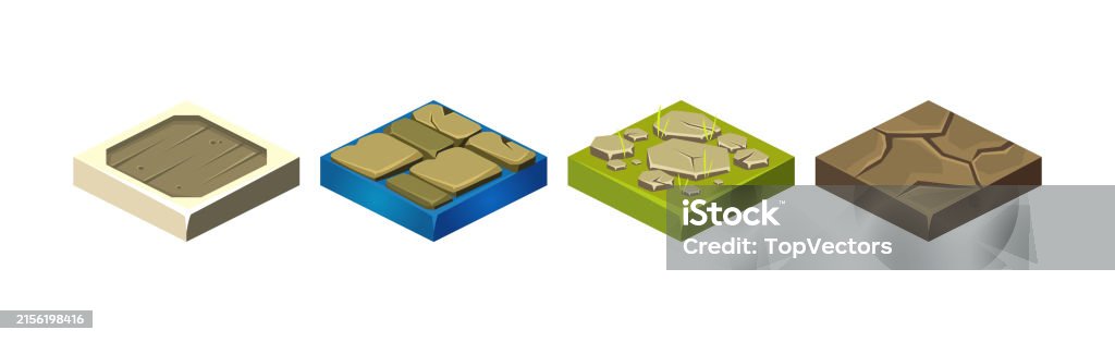 Ground Textures Game Surface And Platform Square Isometric Vector ...