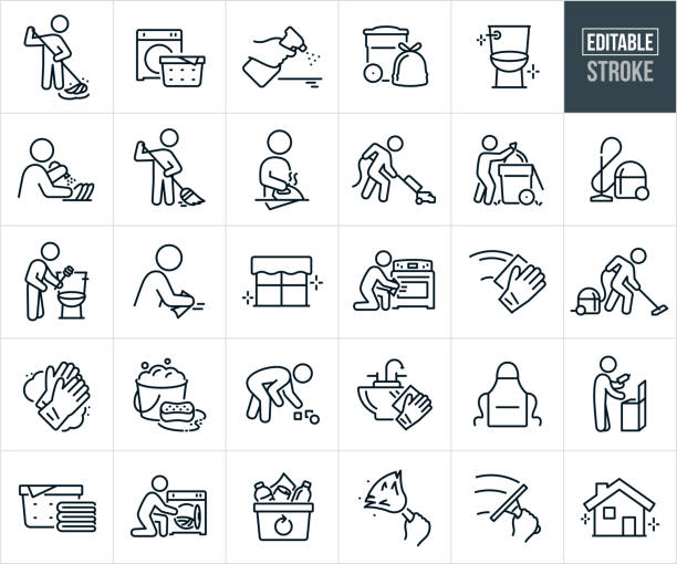 illustrations, cliparts, dessins animés et icônes de cleaning thin line icons - editable stroke - nettoyage