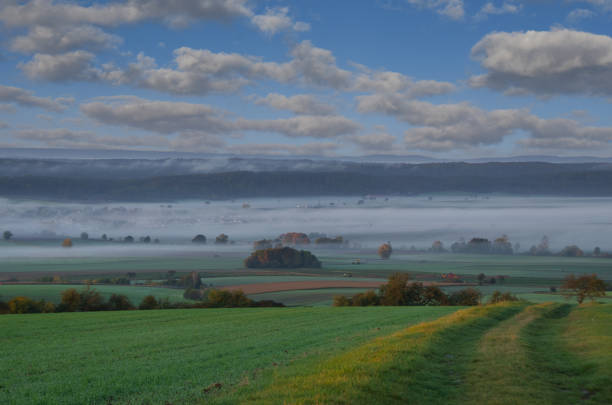 landscape of a foggy autumn morning
