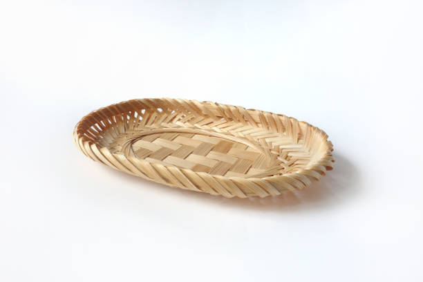 istock craft handmade Bamboo rattan basket tray isolated on white background 2156203676