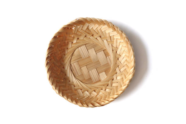 istock craft handmade Bamboo rattan basket tray isolated on white background 2156204095