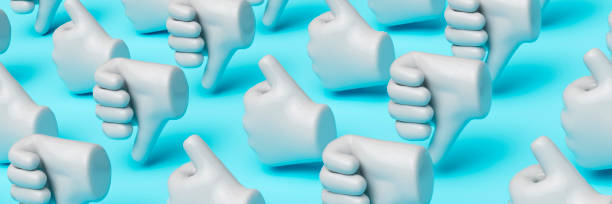 istock Repetitive flat lay of white thumbs up and thumbs down 3d render 2156206304